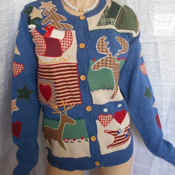 NWT $118 SUSAN BRISTOL Christmas Cardigan Sweater Sz M / A Holiday Must-Have! - Picture 3 of 7